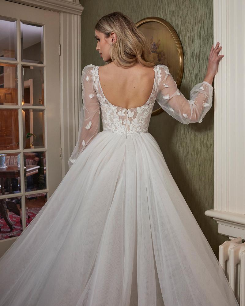 La23250 simple a line tulle wedding dress with sleeves and lace5